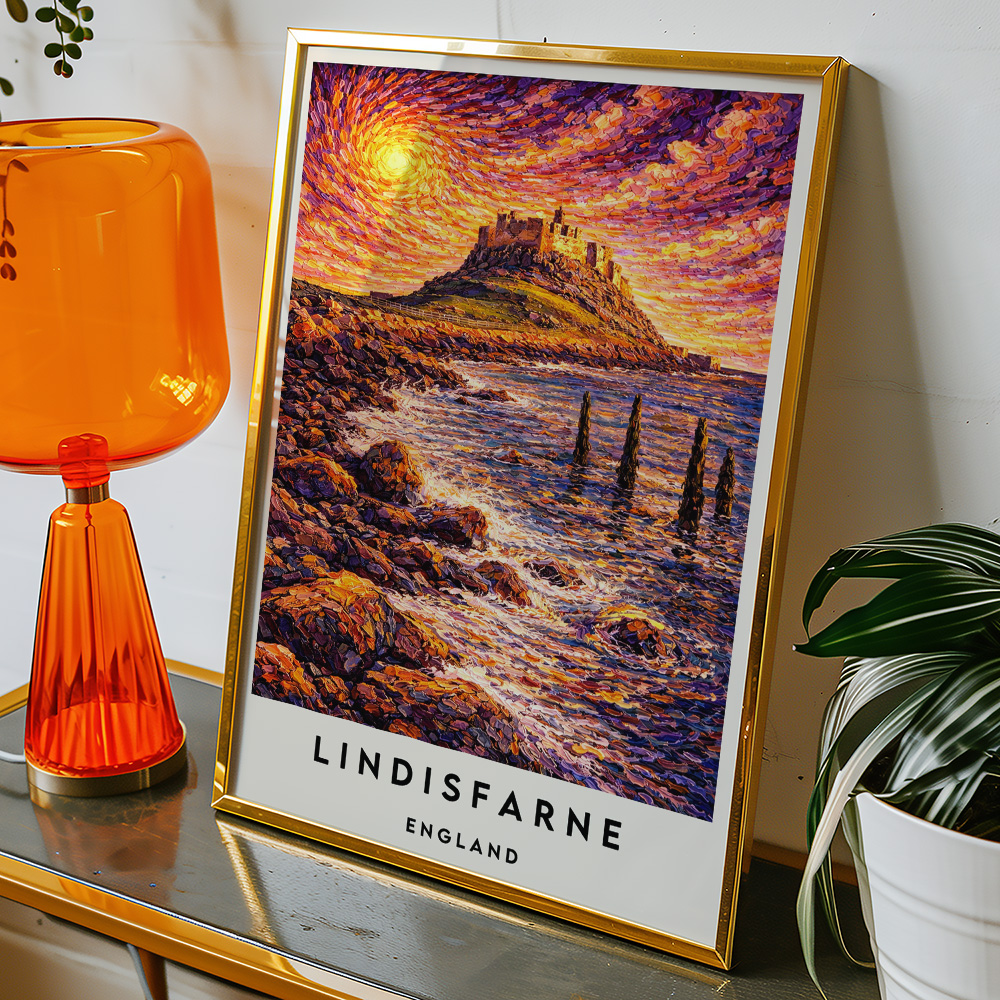 Alternative view of LINDISFARNE HOLY ISLAND AT SUNSET VAN GOGH STYLE TRAVEL POSTER NORTH EAST