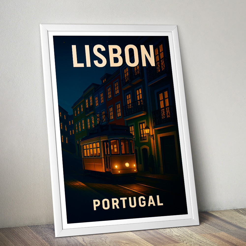 LISBON TRAM AT NIGHT (2) MINIMALIST TRAVEL POSTER