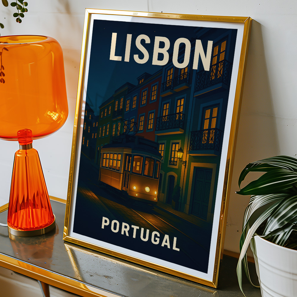 Alternative view of LISBON TRAM AT NIGHT (2) MINIMALIST TRAVEL POSTER