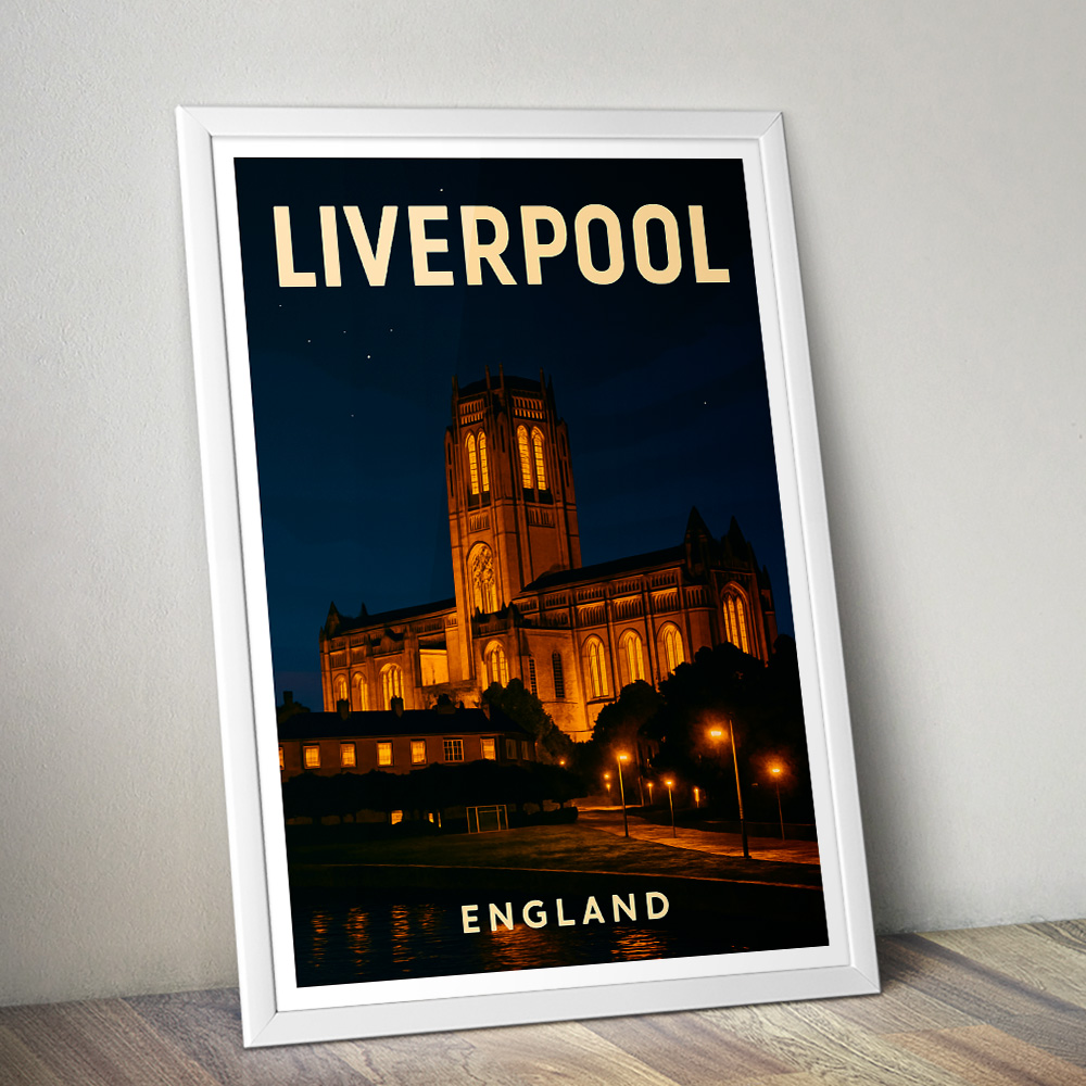 LIVERPOOL CATHEDRAL AT NIGHT MINIMALIST TRAVEL POSTER NORTH WEST