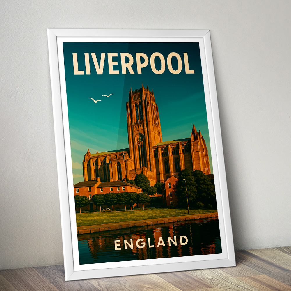 LIVERPOOL CATHEDRAL AT SUNSET MINIMALIST TRAVEL POSTER NORTH WEST