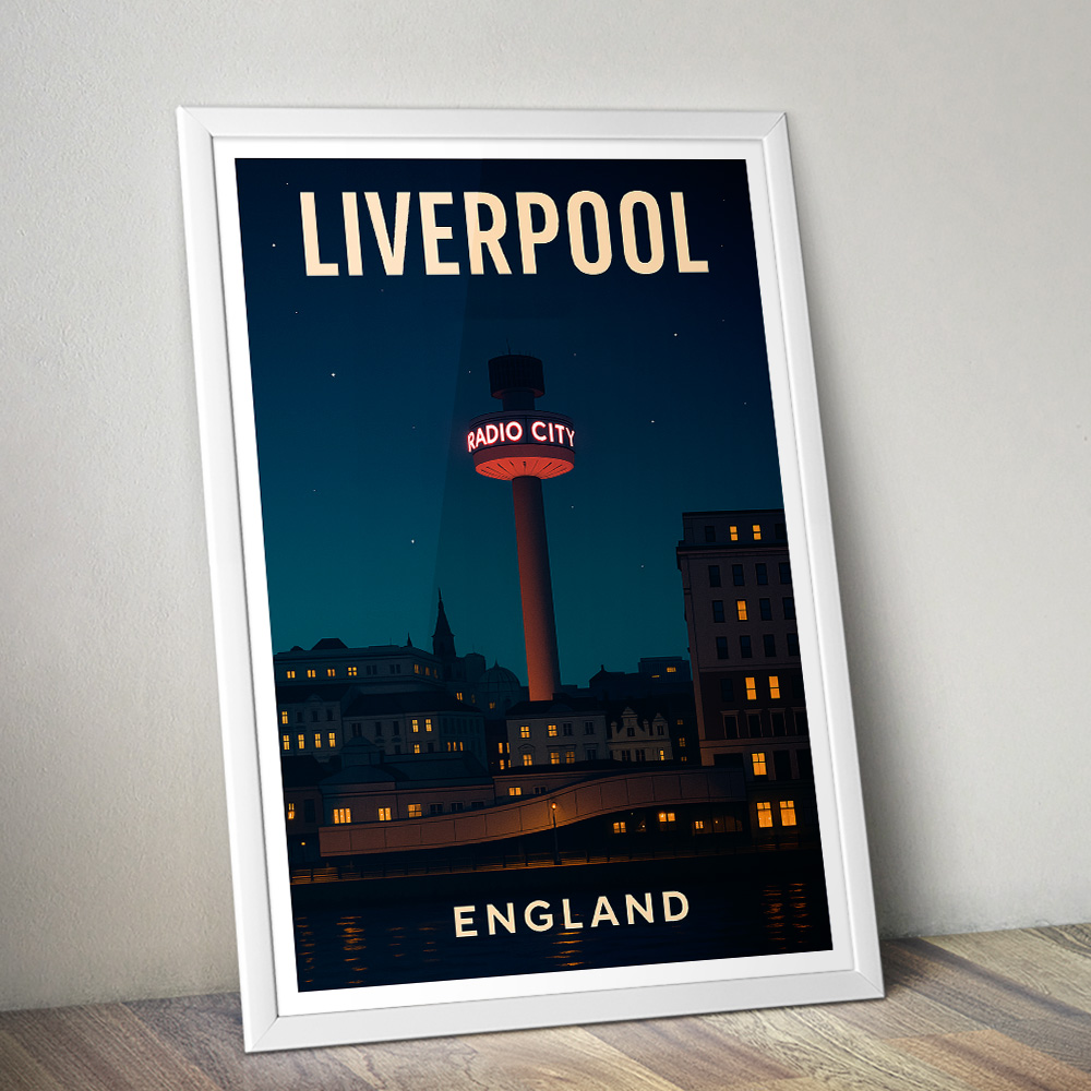 LIVERPOOL RADIO CITY TOWER AT NIGHT MINIMALIST TRAVEL POSTER NORTH WEST