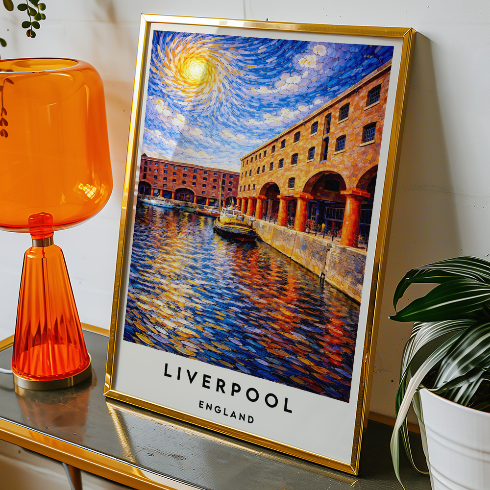 Alternative view of LIVERPOOL ROYAL ALBERT DOCK VAN GOGH STYLE TRAVEL POSTER NORTH WEST
