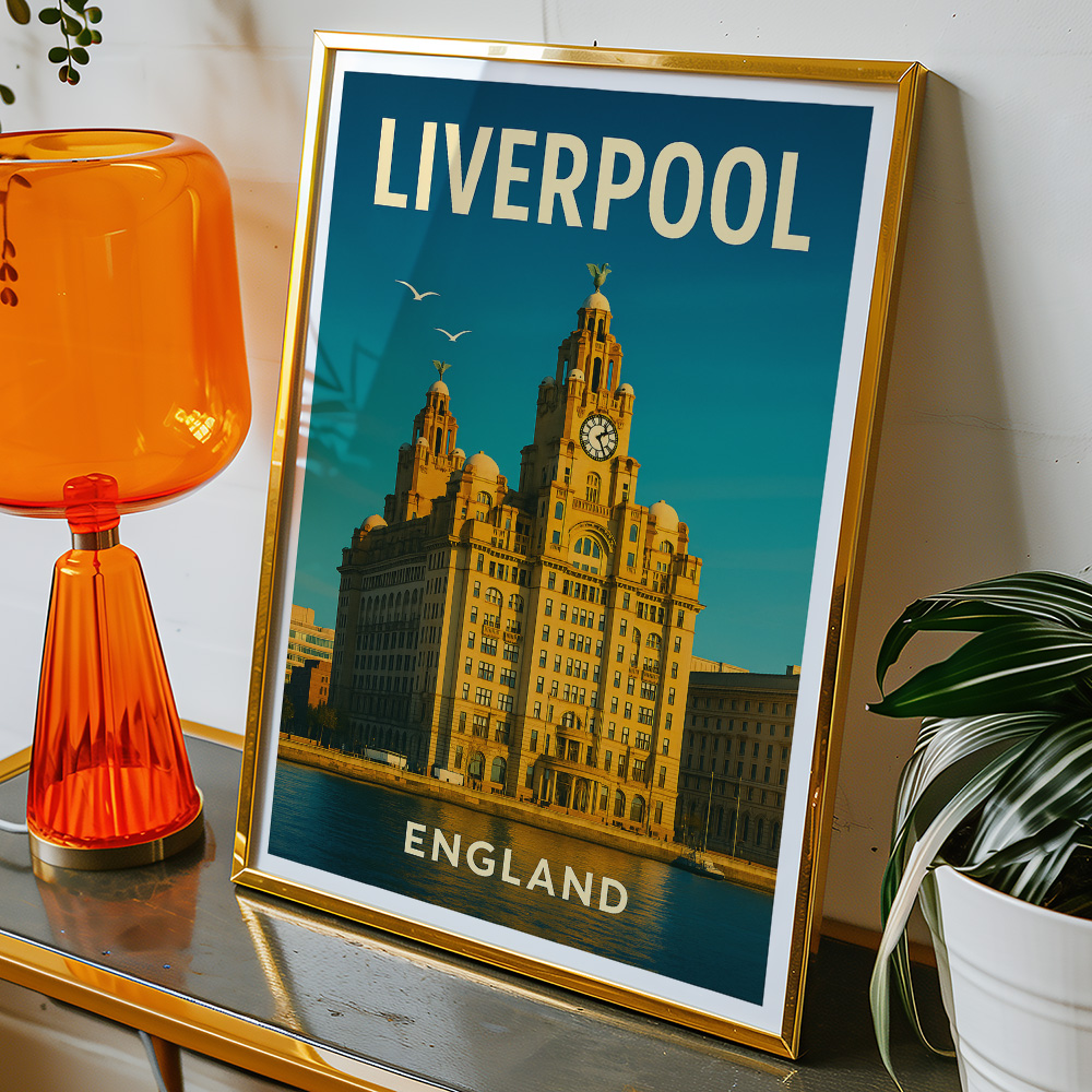 Alternative view of LIVERPOOL ROYAL LIVER BUILDING MINIMALIST TRAVEL POSTER NORTH WEST