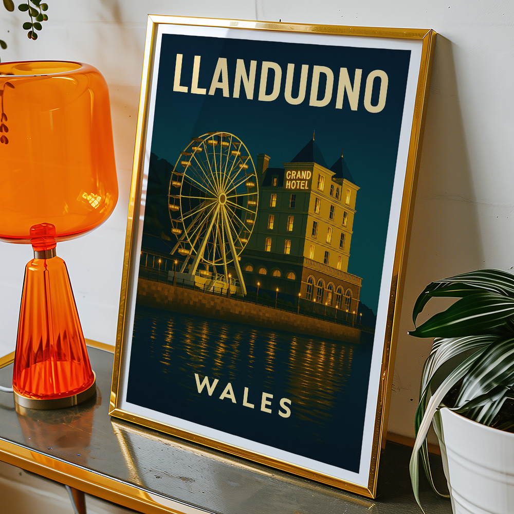 Alternative view of LLANDUDNO SEAFRONT AT NIGHT MINIMALIST TRAVEL POSTER WALES
