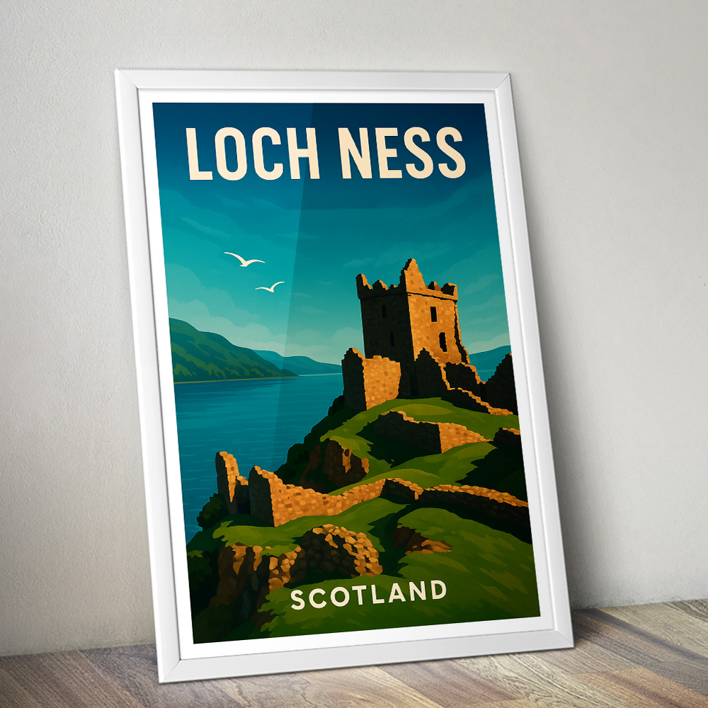 LOCH NESS AND URQUHART CASTLE MINIMALIST TRAVEL POSTER