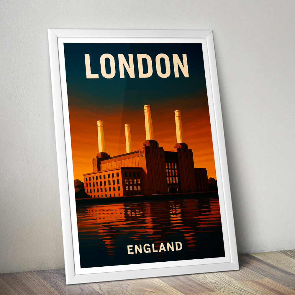 LONDON BATTERSEA POWER STATION AT SUNSET MINIMALIST TRAVEL POSTER