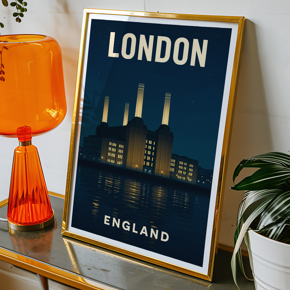 Alternative view of LONDON BATTERSEA POWER STATION BY NIGHT MINIMALIST TRAVEL POSTER