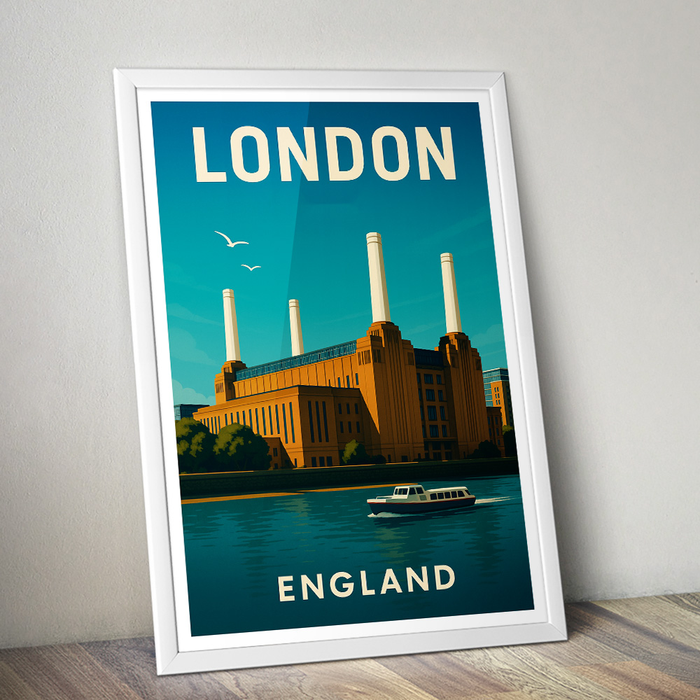 LONDON BATTERSEA POWER STATION OVER THAMES MINIMALIST TRAVEL POSTER