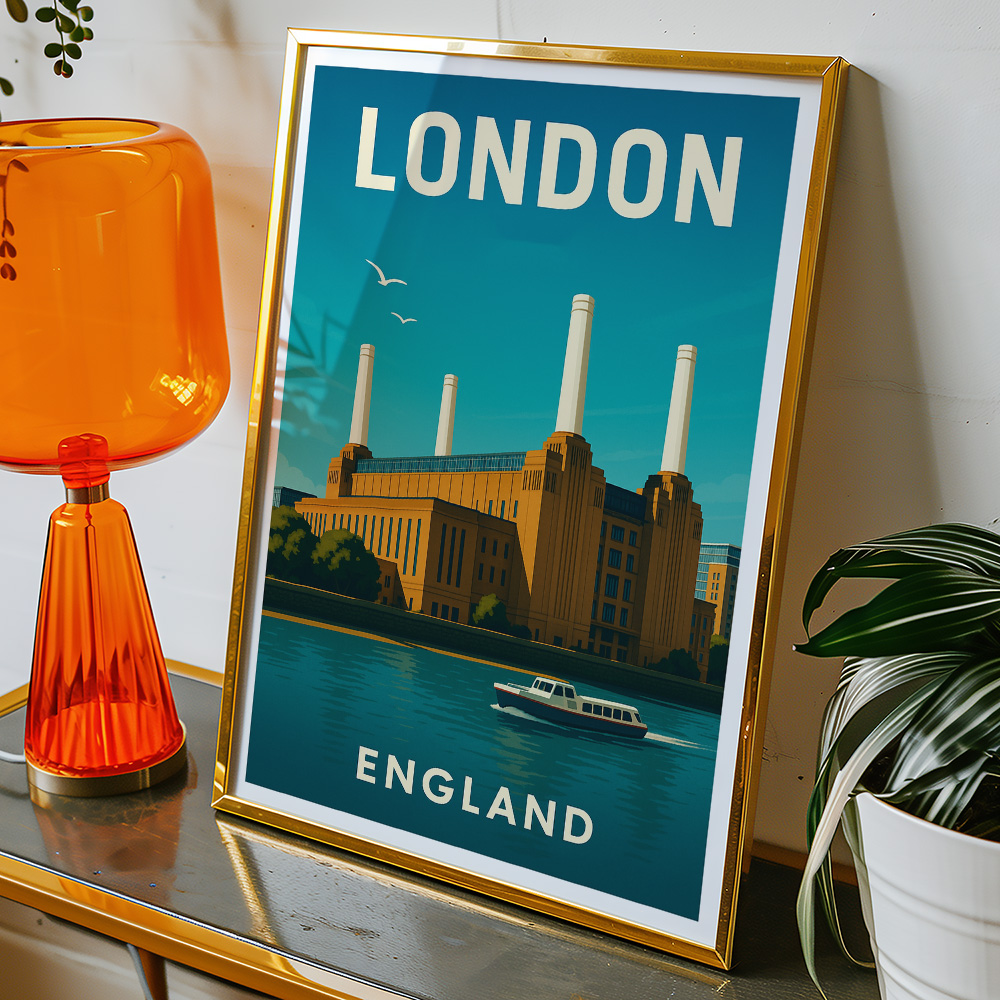 Alternative view of LONDON BATTERSEA POWER STATION OVER THAMES MINIMALIST TRAVEL POSTER