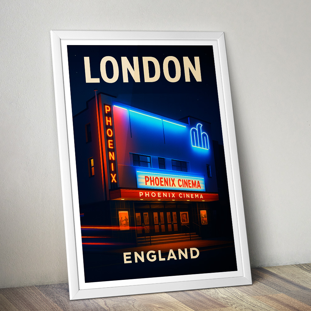 LONDON PHOENIX CINEMA AT NIGHT MINIMALIST TRAVEL POSTER