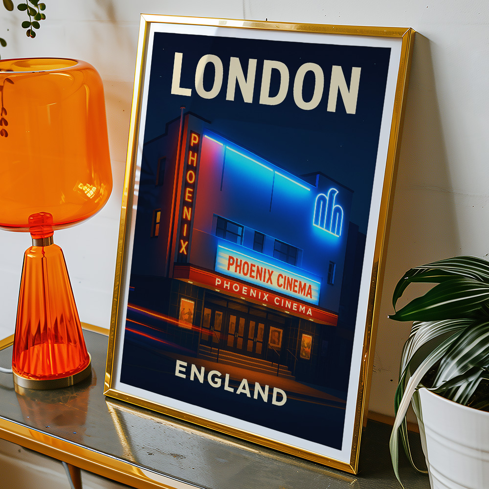 Alternative view of LONDON PHOENIX CINEMA AT NIGHT MINIMALIST TRAVEL POSTER