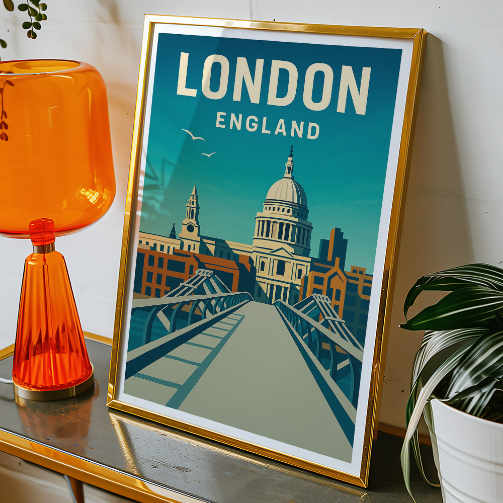 Alternative view of LONDON ST PAULS AND MILLENNIUM BRIDGE MINIMALIST TRAVEL POSTER