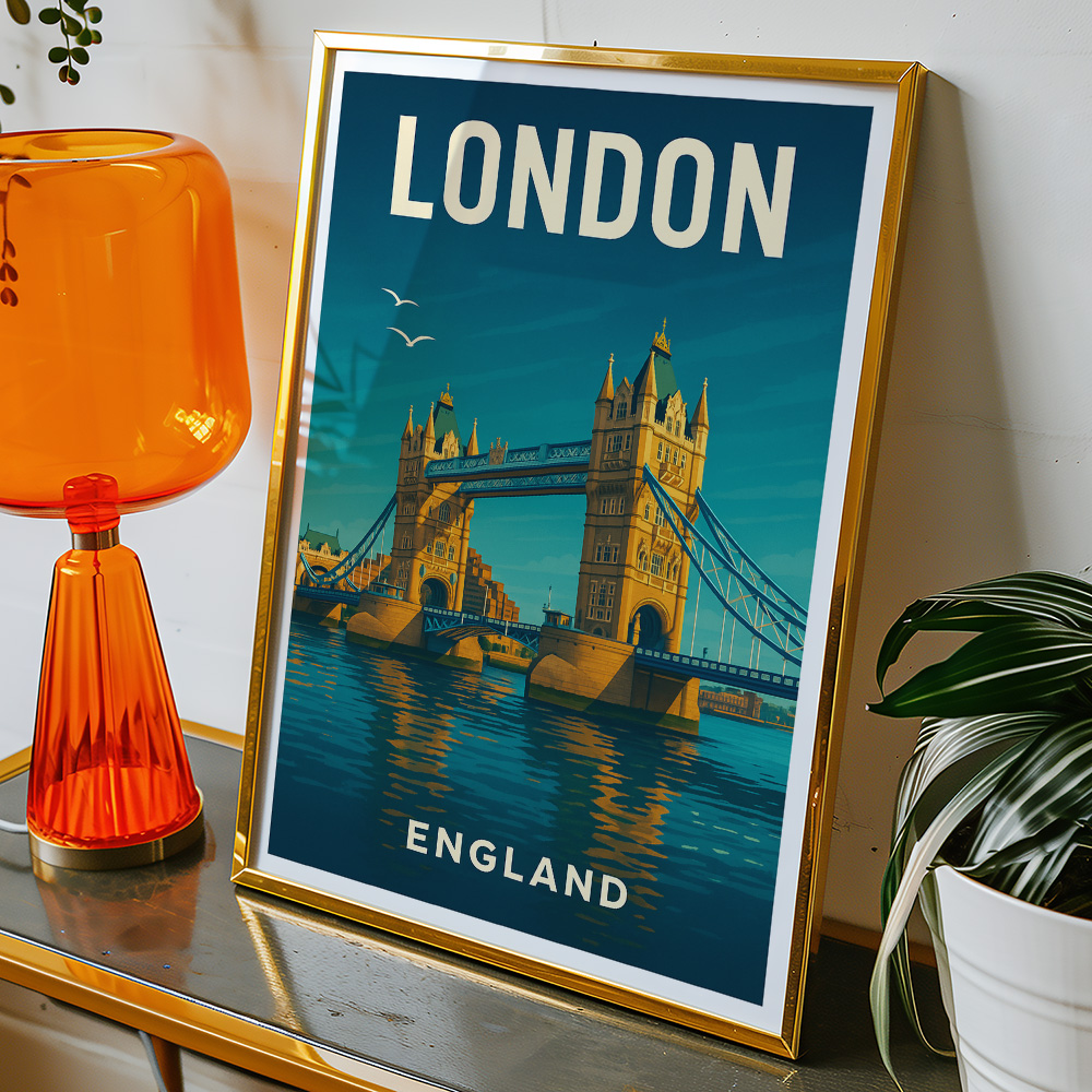 Alternative view of LONDON TOWER BRIDGE OVER THAMES MINIMALIST TRAVEL POSTER