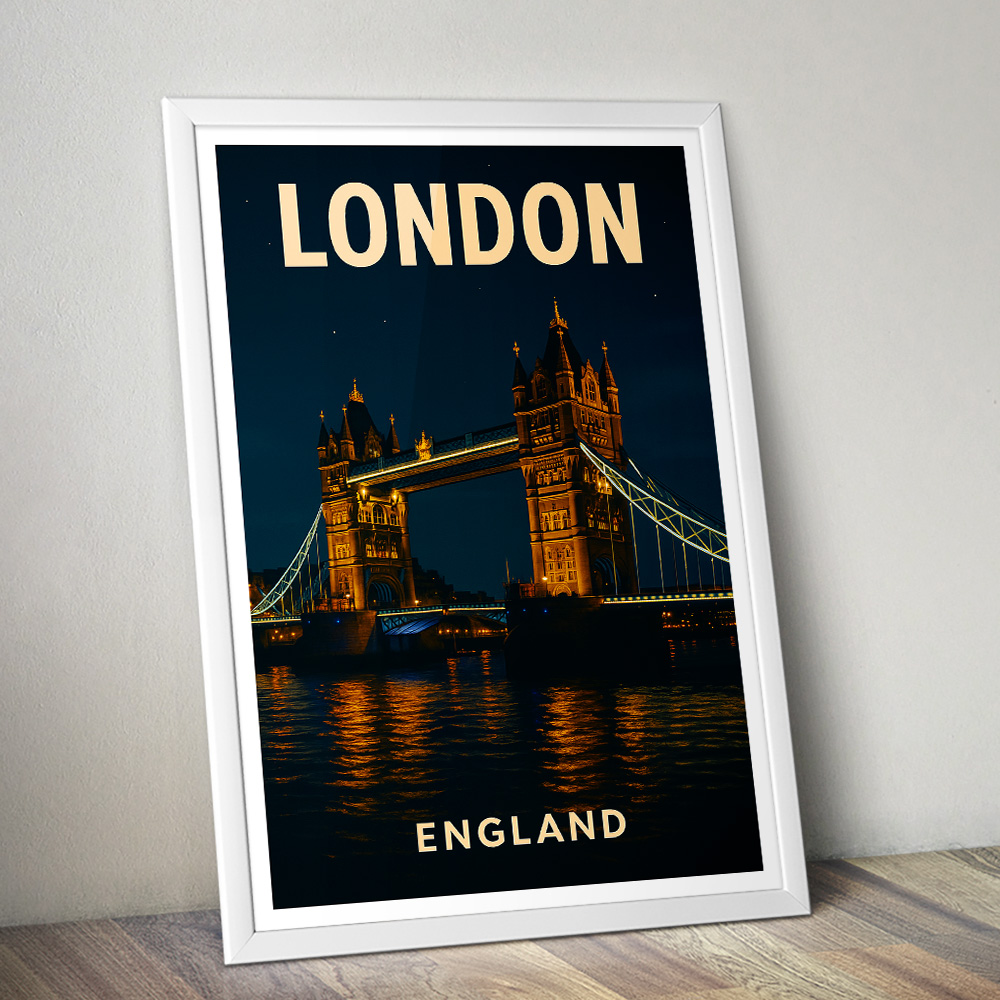 LONDON TOWER BRIDGE AT NIGHT MINIMALIST TRAVEL POSTER