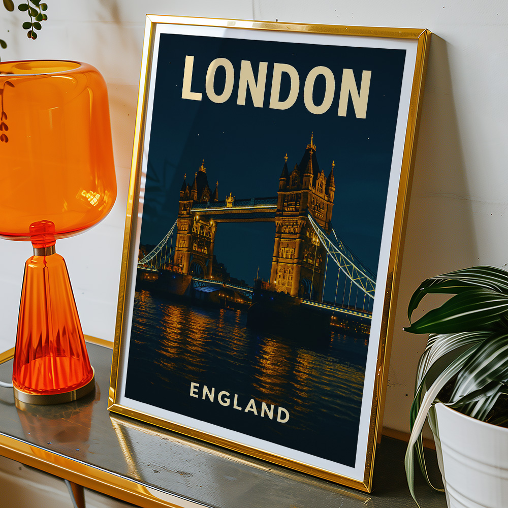 Alternative view of LONDON TOWER BRIDGE AT NIGHT MINIMALIST TRAVEL POSTER