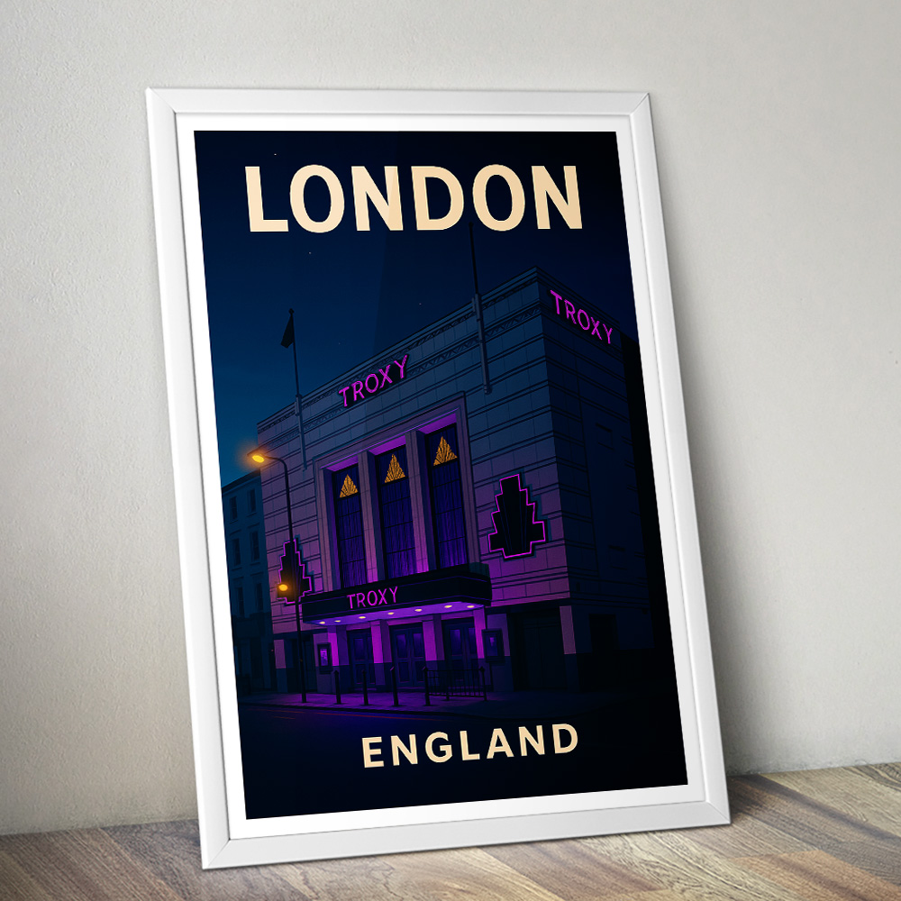 LONDON TROXY THEATRE BY NIGHT MINIMALIST TRAVEL POSTER