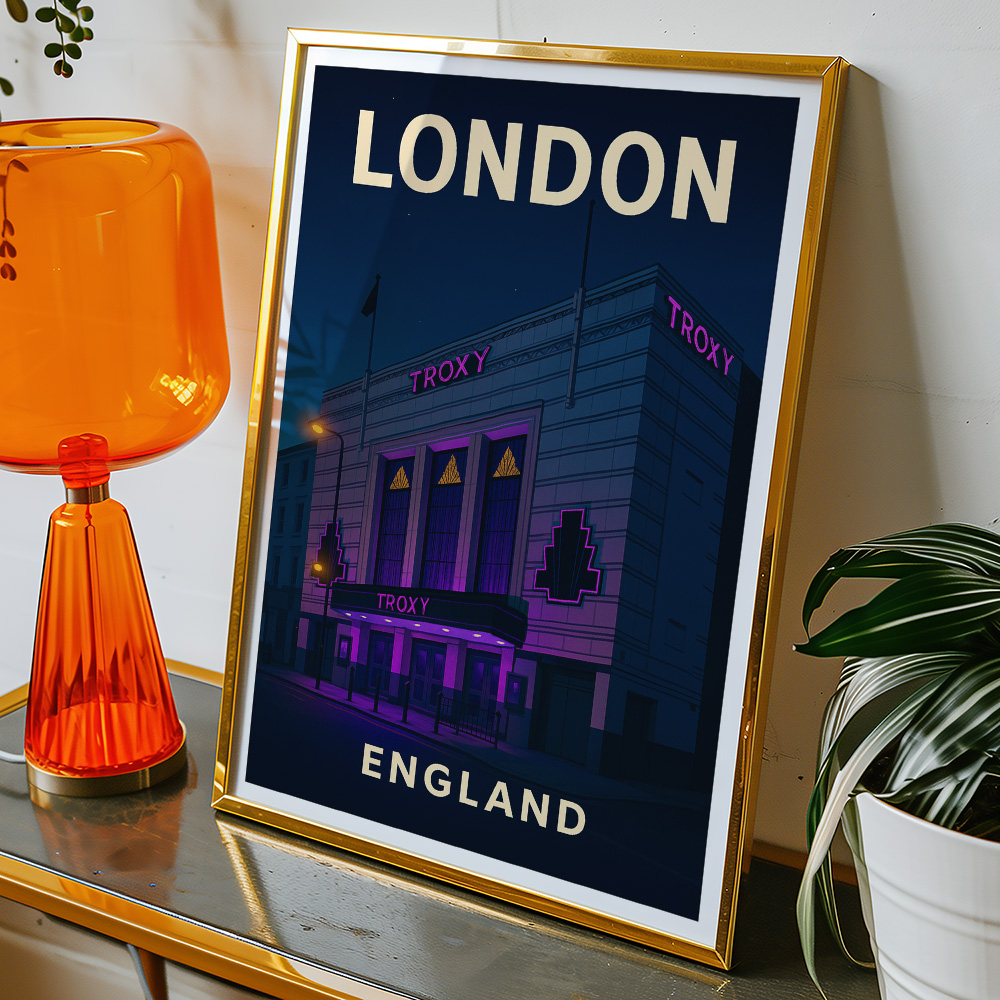 Alternative view of LONDON TROXY THEATRE BY NIGHT MINIMALIST TRAVEL POSTER