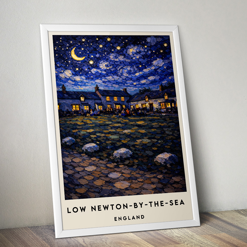 LOW NEWTON BY THE SEA PUB AT NIGHT VAN GOGH STYLE TRAVEL POSTER NORTH EAST