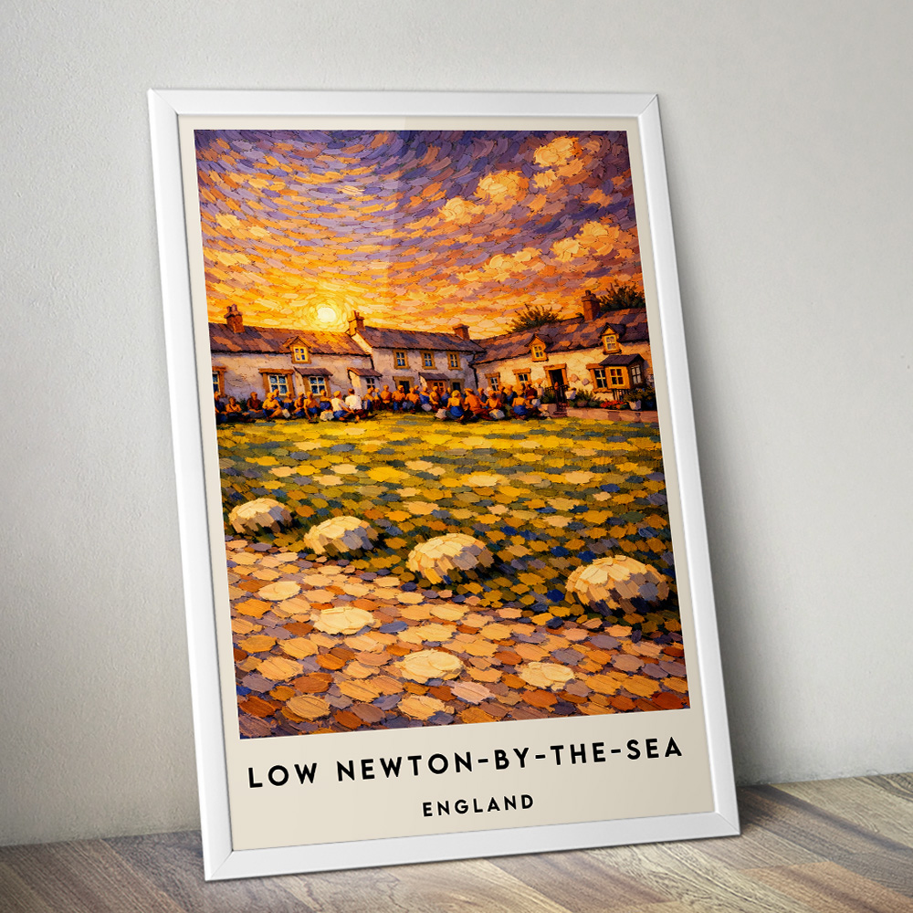 LOW NEWTON BY THE SEA PUB AT SUNSET VAN GOGH STYLE TRAVEL POSTER NORTH EAST