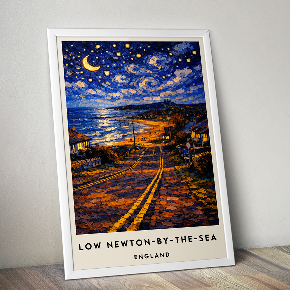 LOW NEWTON BY THE SEA AT NIGHT VAN GOGH STYLE TRAVEL POSTER NORTH EAST