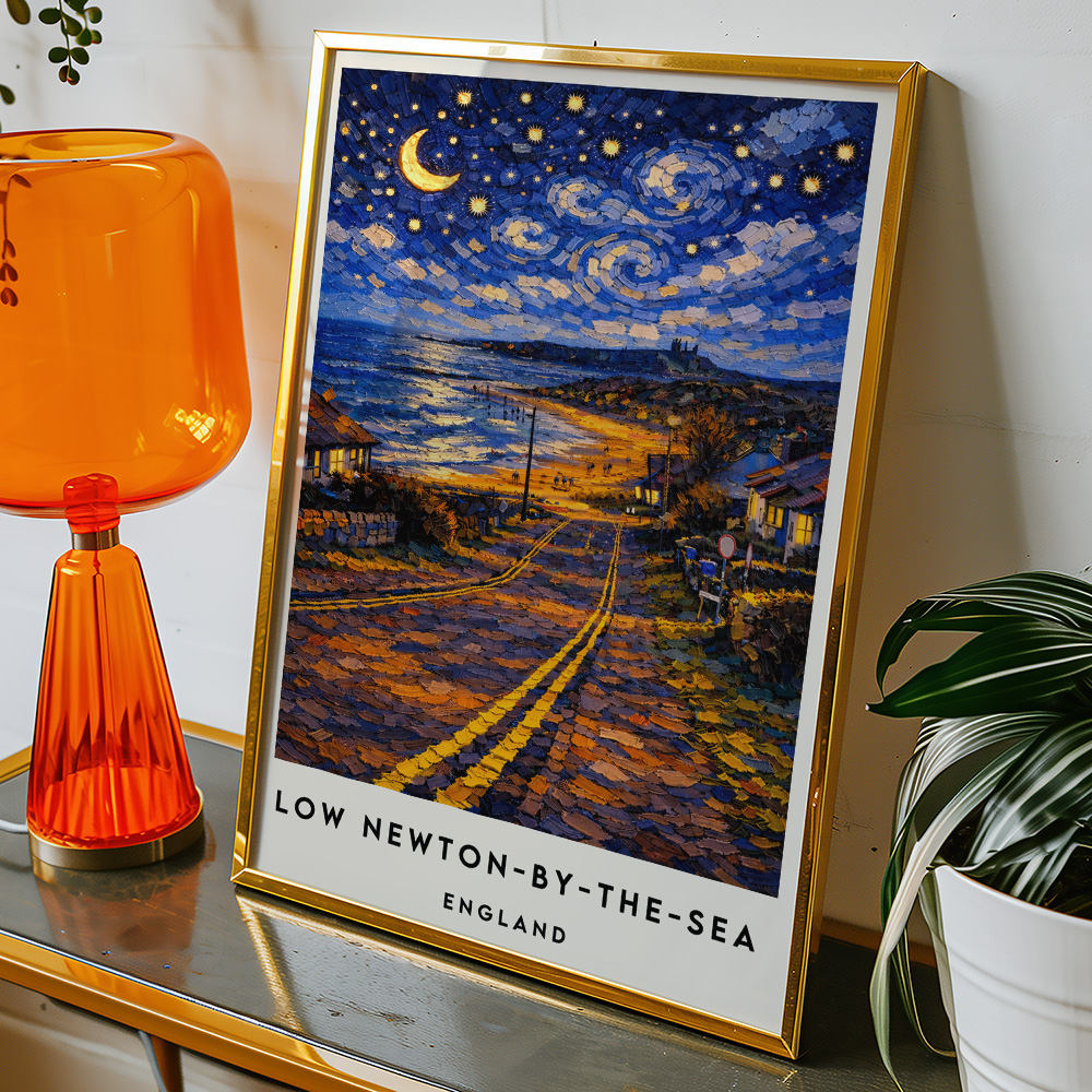 Alternative view of LOW NEWTON BY THE SEA AT NIGHT VAN GOGH STYLE TRAVEL POSTER NORTH EAST
