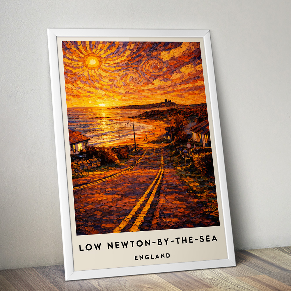 LOW NEWTON BY THE SEA AT SUNSET VAN GOGH STYLE TRAVEL POSTER NORTH EAST