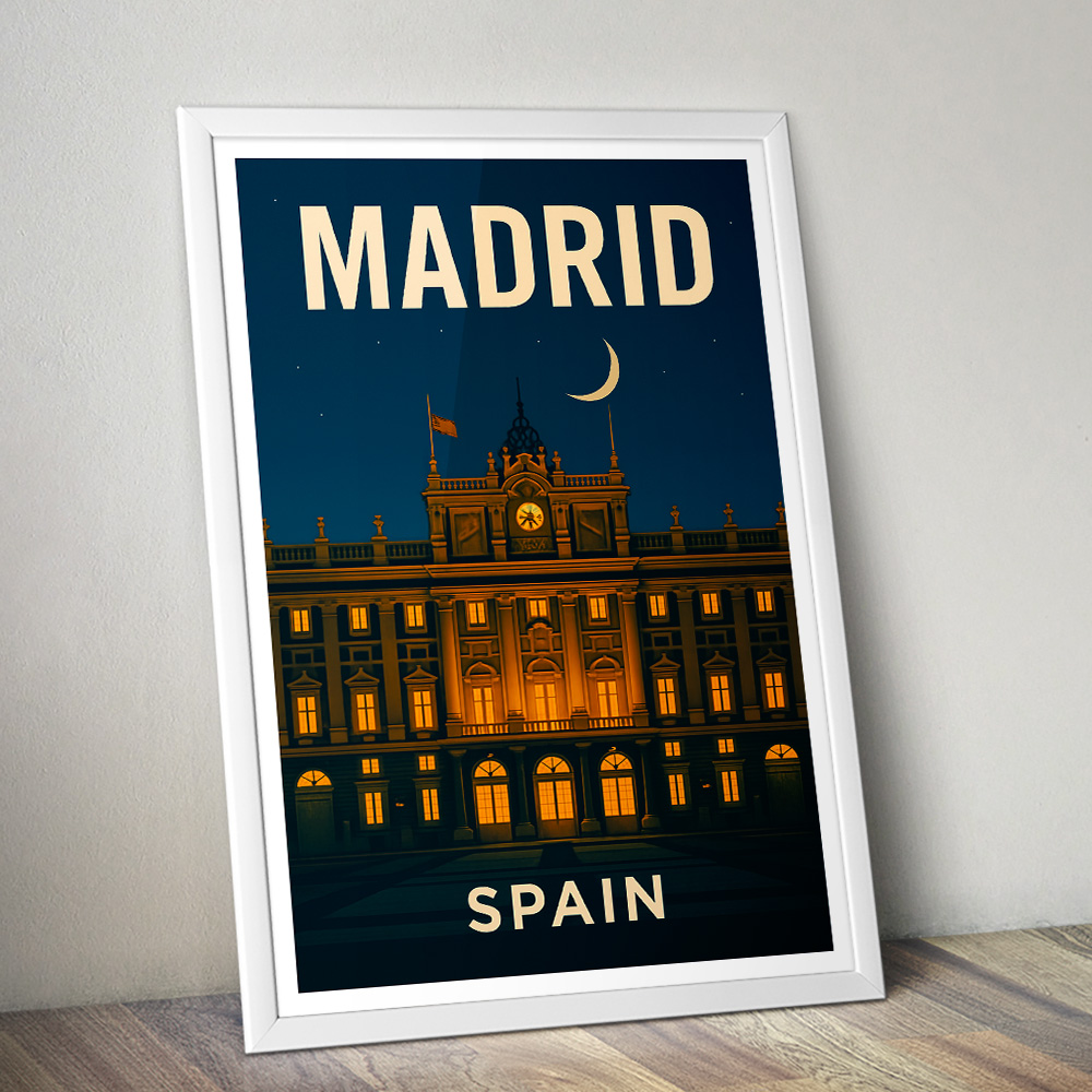 MADRID PALACE AT NIGHT MINIMALIST TRAVEL POSTER
