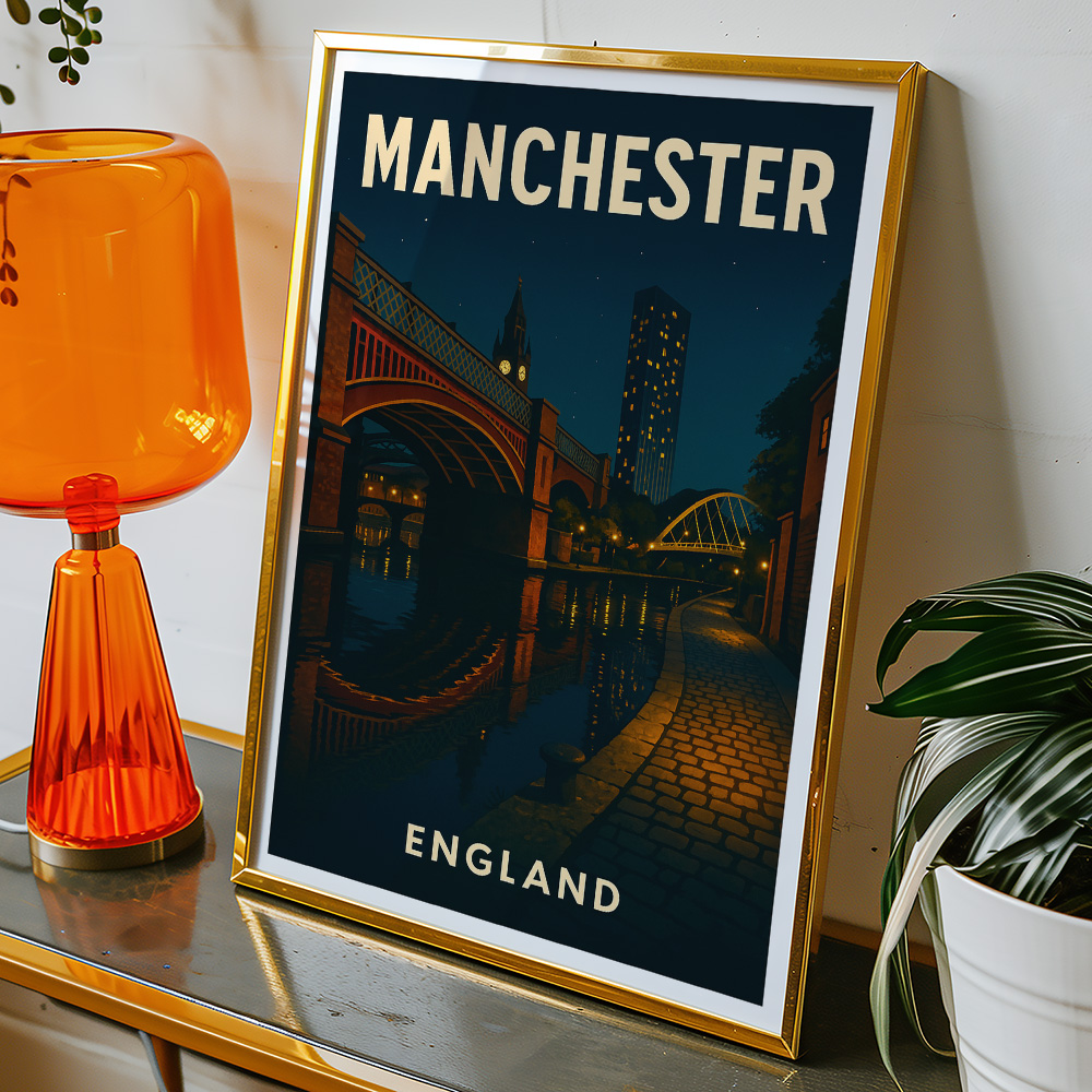 Alternative view of MANCHESTER CANALS AT NIGHT MINIMALIST TRAVEL POSTER NORTH WEST