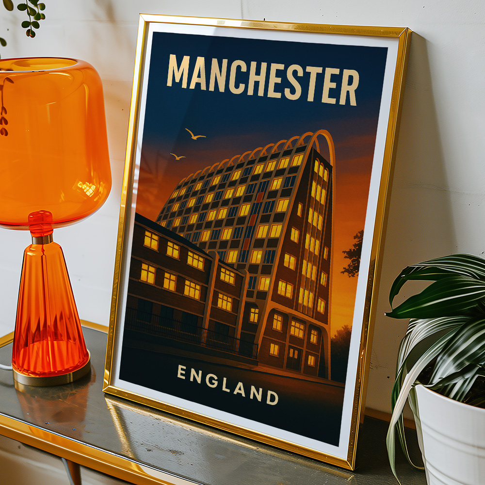 Alternative view of MANCHESTER TOAST RACK SUNSET MINIMALIST TRAVEL POSTER NORTH WEST