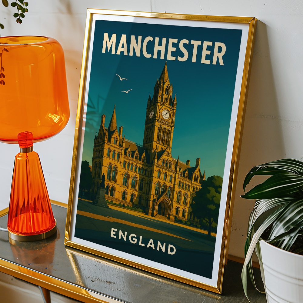 Alternative view of MANCHESTER TOWN HALL IN SUNLIGHT MINIMALIST TRAVEL POSTER NORTH WEST