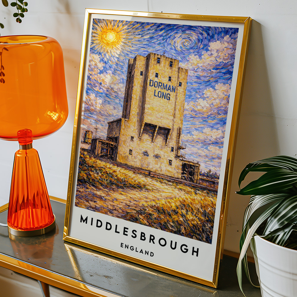 Alternative view of MIDDLESBROUGH DORMAN LONG TOWER VAN GOGH STYLE TRAVEL POSTER NORTH EAST
