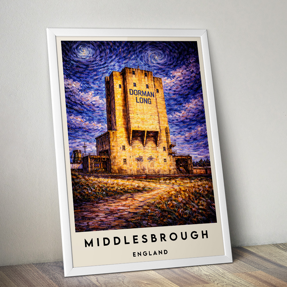 MIDDLESBROUGH DORMAN LONG TOWER AT NIGHT VAN GOGH STYLE TRAVEL POSTER NORTH EAST