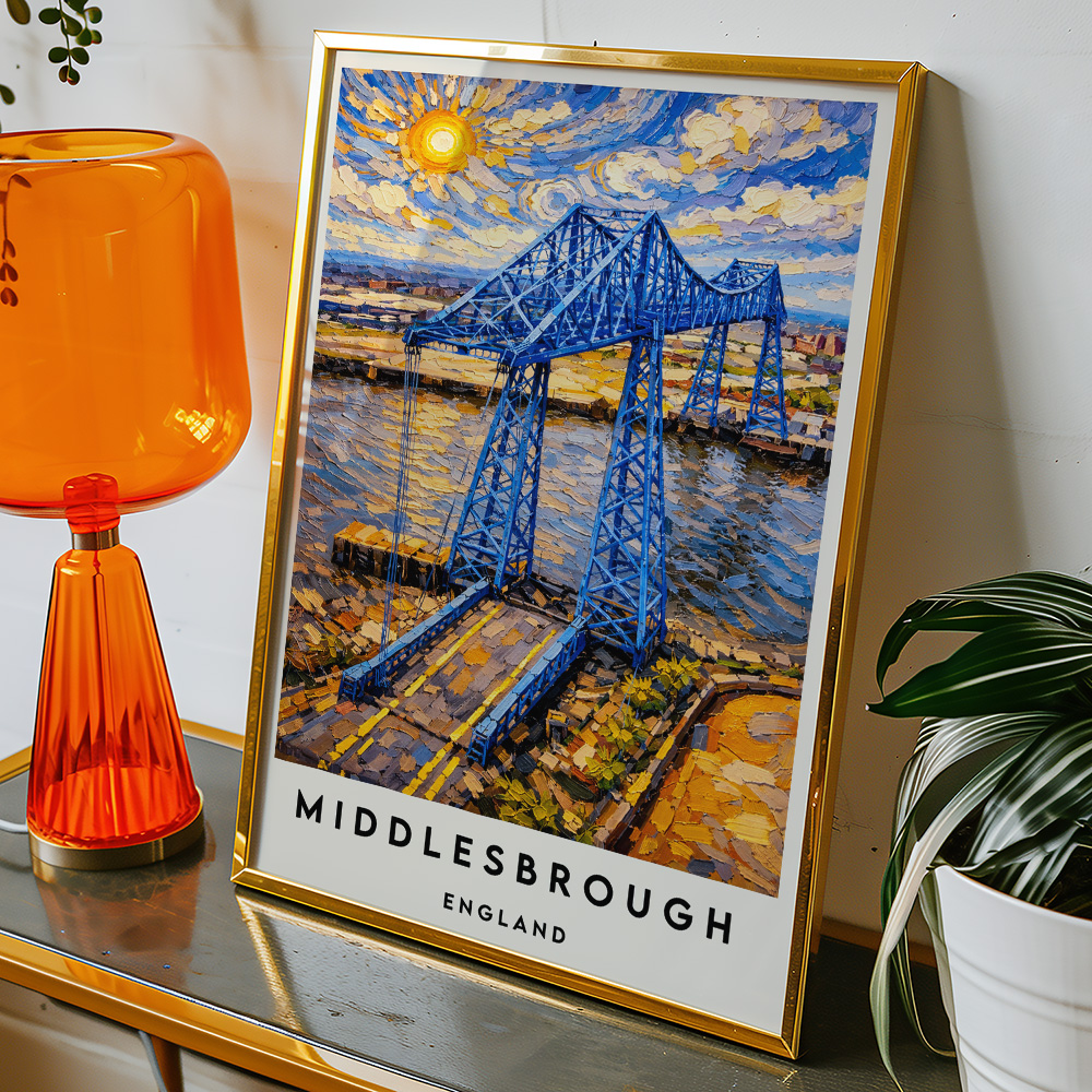 Alternative view of MIDDLESBROUGH TRANSPORTER BRIDGE VAN GOGH STYLE TRAVEL POSTER NORTH EAST