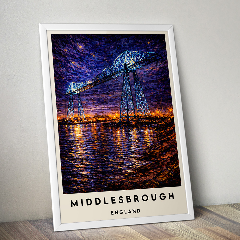 MIDDLESBROUGH TRANSPORTER AT NIGHT VAN GOGH STYLE TRAVEL POSTER NORTH EAST
