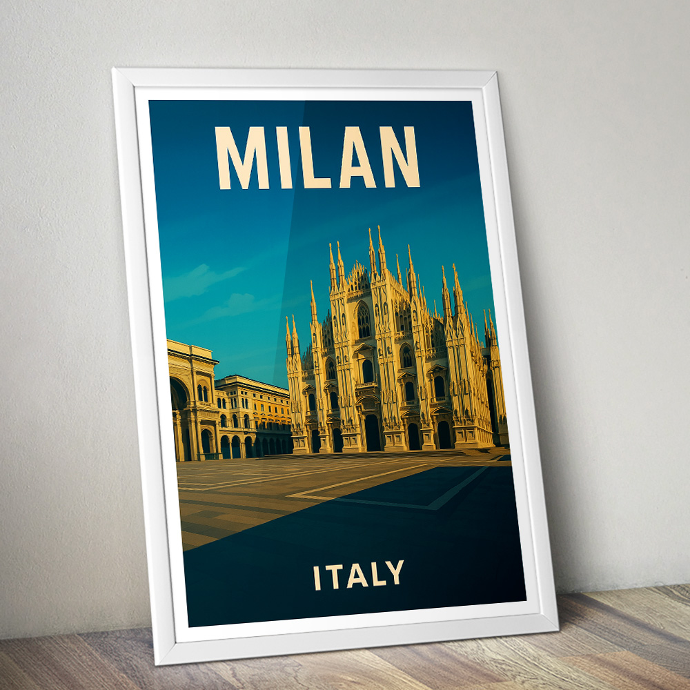 MILAN DUOMO AND GALLERIA PANORAMA MINIMALIST TRAVEL POSTER