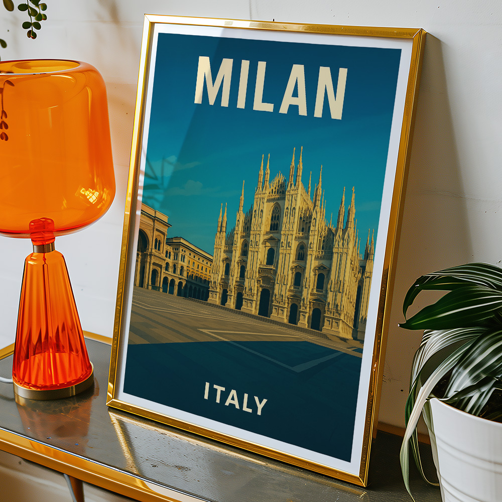 Alternative view of MILAN DUOMO AND GALLERIA PANORAMA MINIMALIST TRAVEL POSTER