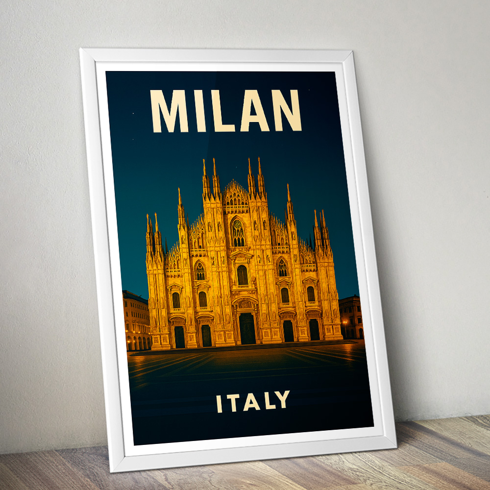 MILAN DUOMO AT NIGHT MINIMALIST TRAVEL POSTER