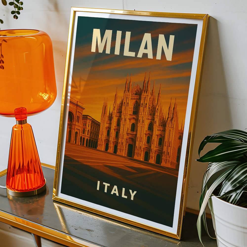 Alternative view of MILAN SUNSET OVER DUOMO AND GALLERIA MINIMALIST TRAVEL POSTER
