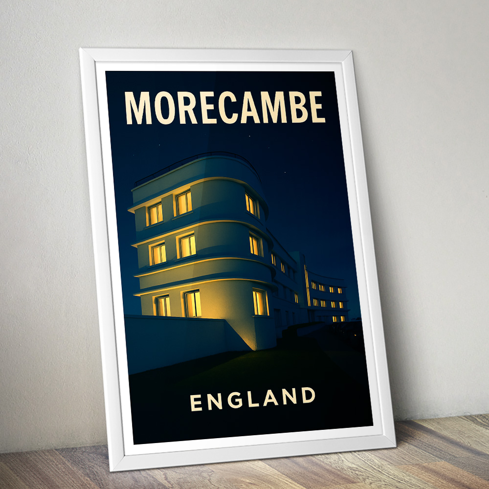 MORECAMBE MIDLAND HOTEL AT NIGHT MINIMALIST TRAVEL POSTER NORTH WEST