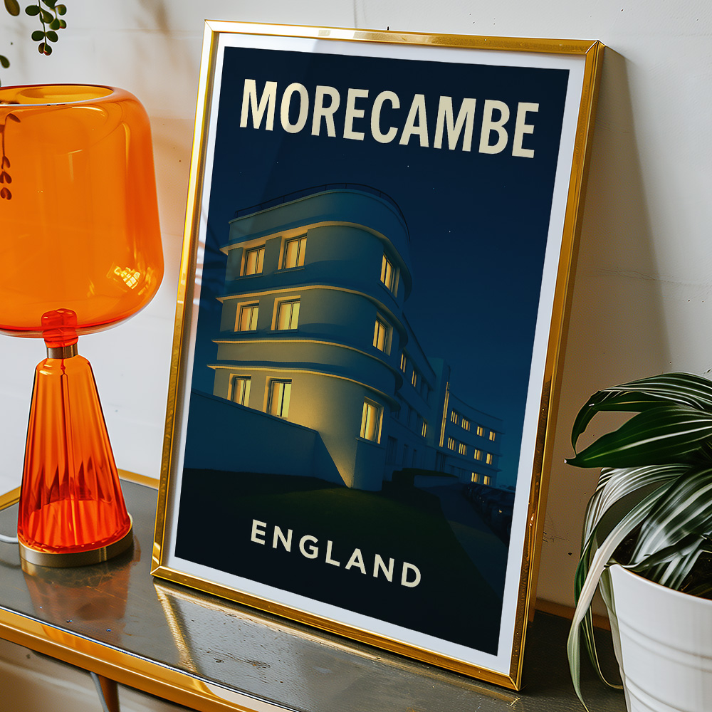 Alternative view of MORECAMBE MIDLAND HOTEL AT NIGHT MINIMALIST TRAVEL POSTER NORTH WEST