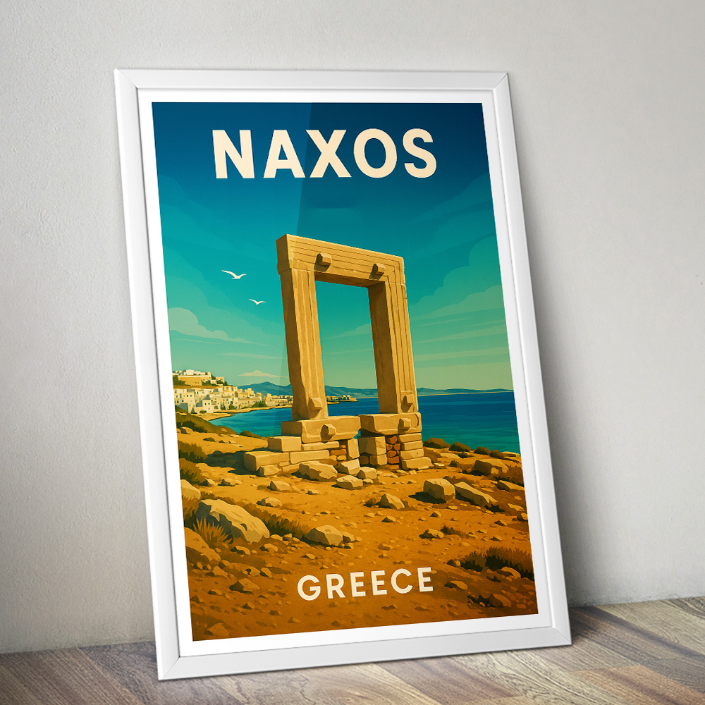 NAXOS PORTARA GREECE MINIMALIST TRAVEL POSTER