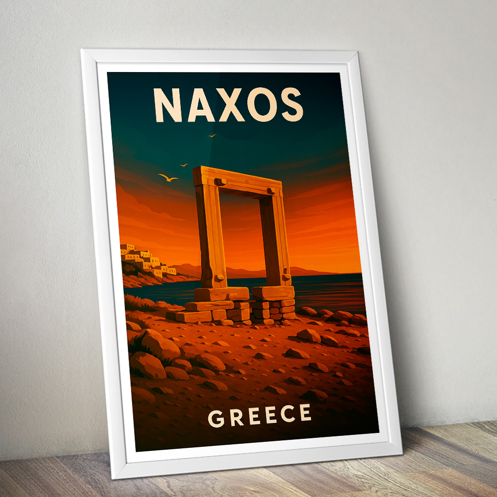 NAXOS PORTARA AT SUNSET MINIMALIST TRAVEL POSTER