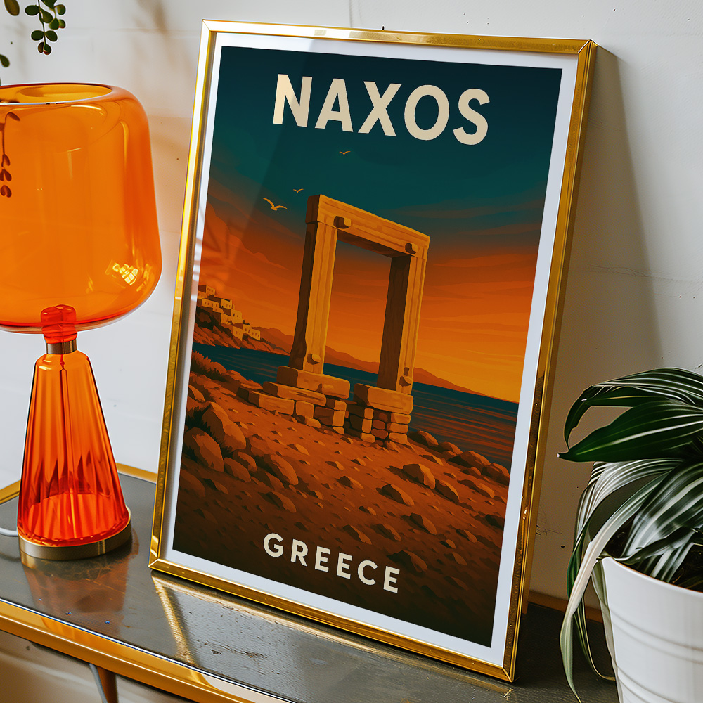 Alternative view of NAXOS PORTARA AT SUNSET MINIMALIST TRAVEL POSTER