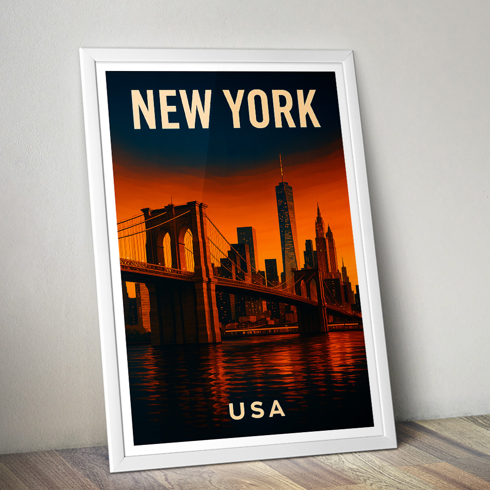 NEW YORK BROOKLYN BRIDGE AT SUNSET MINIMALIST TRAVEL POSTER