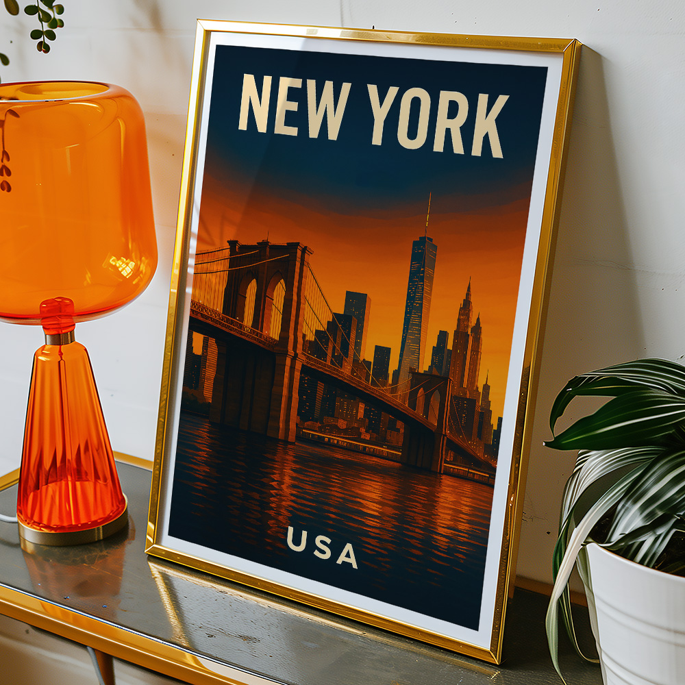 Alternative view of NEW YORK BROOKLYN BRIDGE AT SUNSET MINIMALIST TRAVEL POSTER