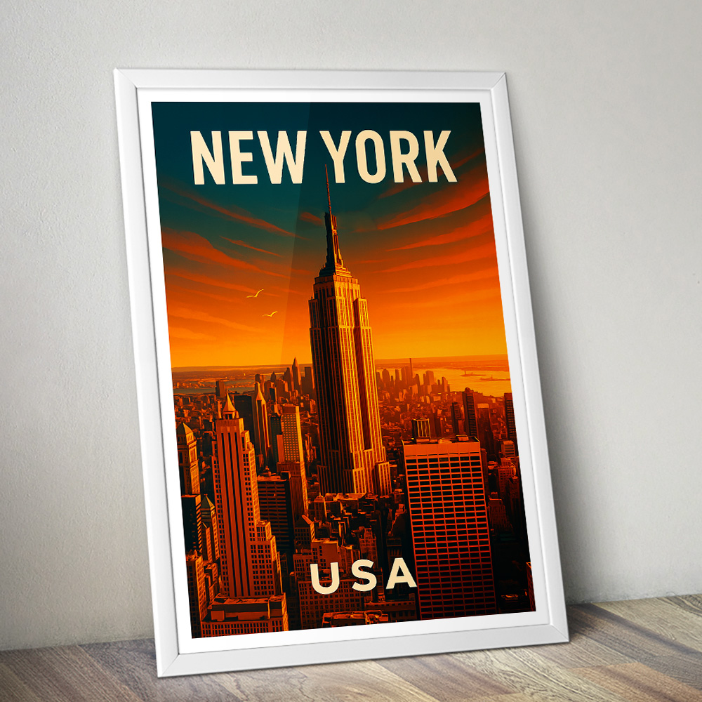 NEW YORK EMPIRE STATE AT SUNSET MINIMALIST TRAVEL POSTER