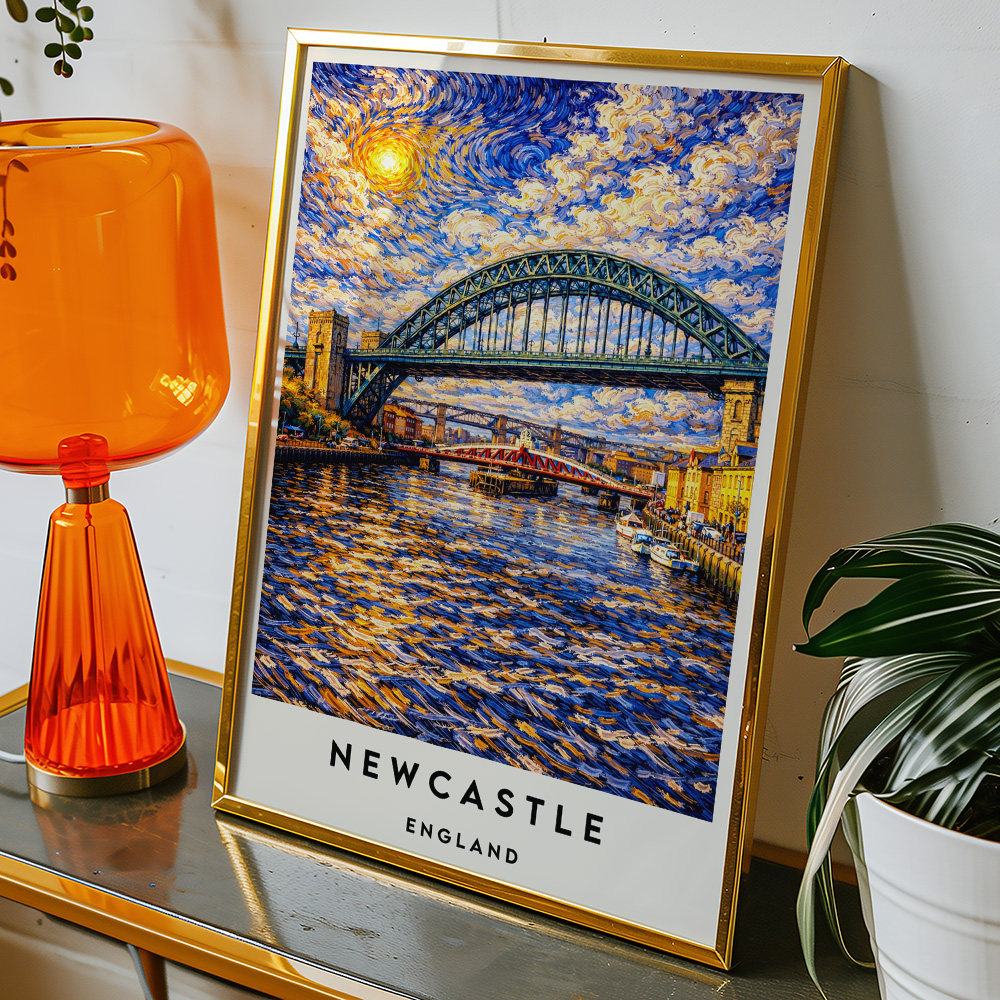Alternative view of NEWCASTLE TYNE BRIDGE VAN GOGH STYLE TRAVEL POSTER NORTH EAST