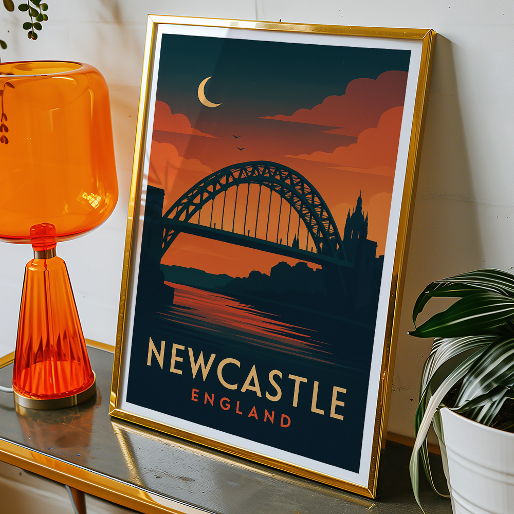 Alternative view of NEWCASTLE TYNE BRIDGE VINTAGE SUNSET MINIMALIST TRAVEL POSTER NORTH EAST