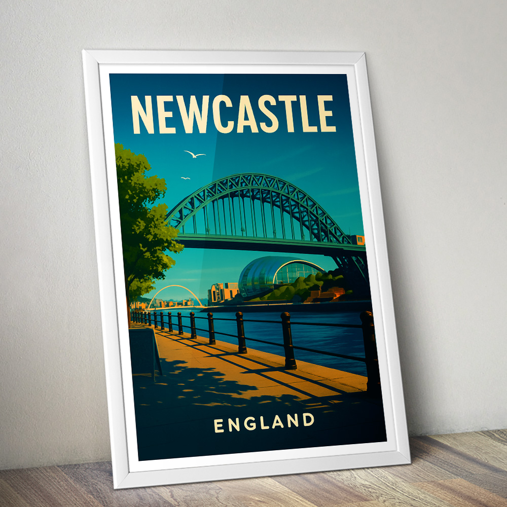 NEWCASTLE TYNE BRIDGE AND QUAYSIDE MINIMALIST TRAVEL POSTER NORTH EAST